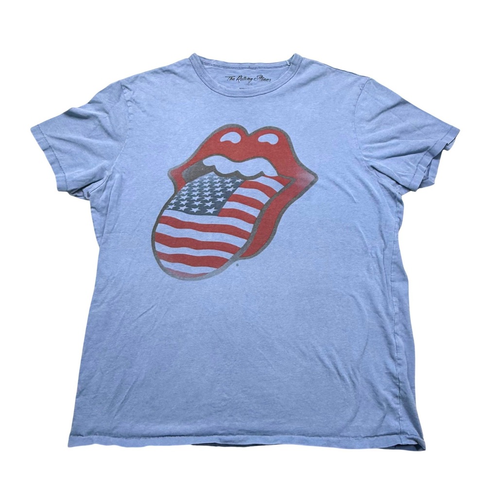 The Rolling Stones T-Shirt Mens Large Blue USA Flag Tongue Graphic Rock Tee 2019